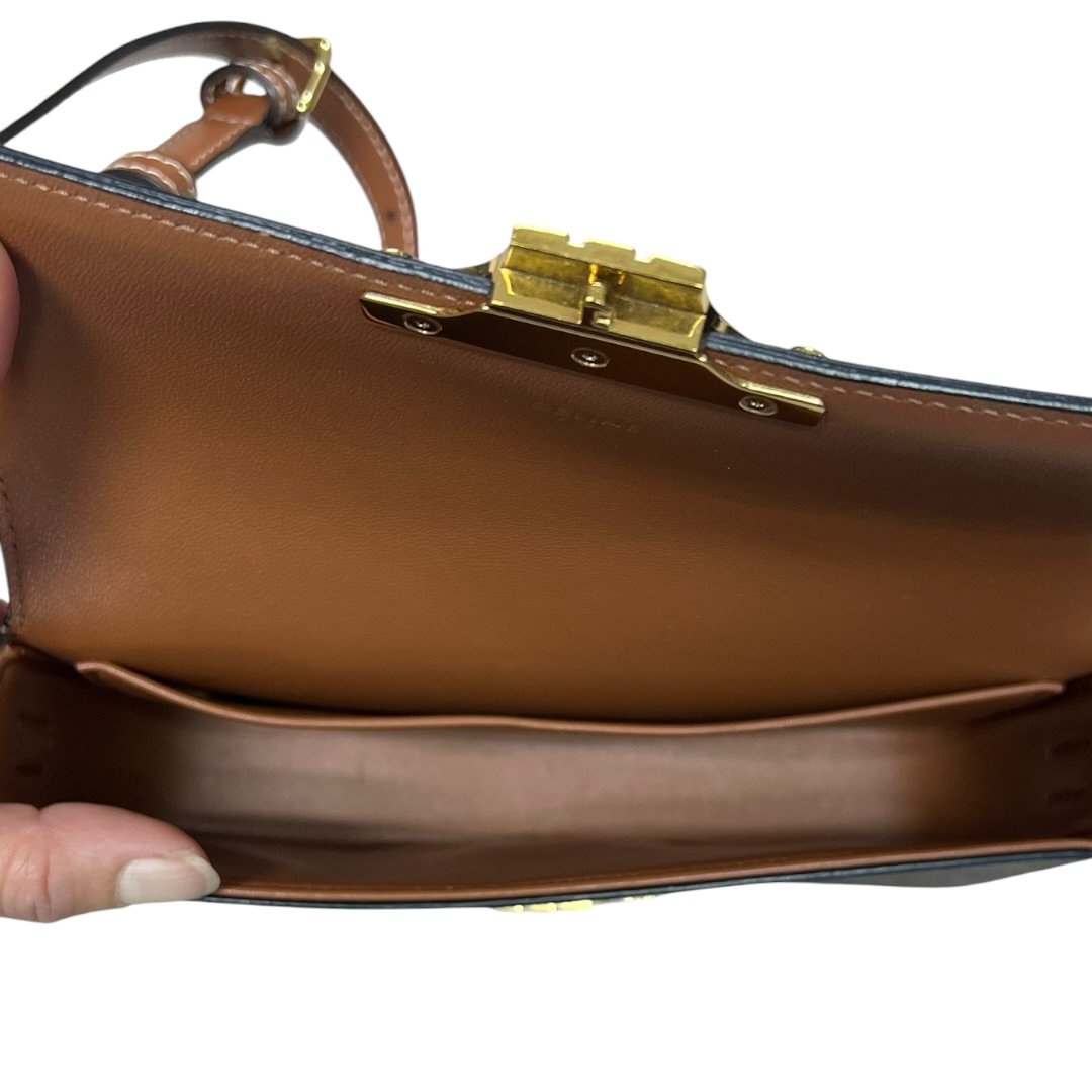 CELINE Triomphe Canvas Teen Triomphe Bag Shoulder Bag Dark Brown, Tan Gold Hardware | Authentic Pre-Owned Luxury
