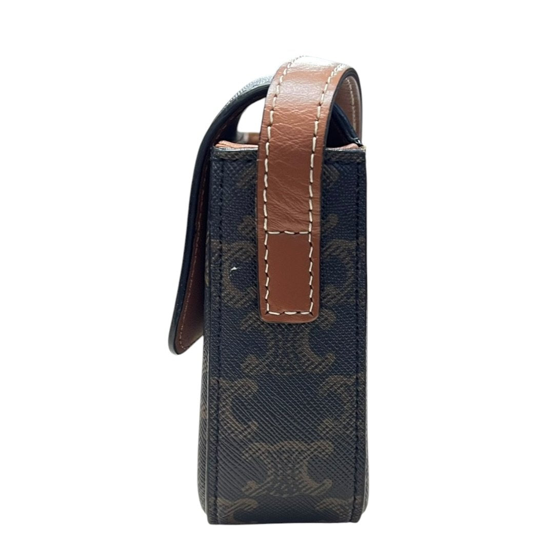 CELINE Triomphe Canvas Teen Triomphe Bag Shoulder Bag Dark Brown, Tan Gold Hardware | Authentic Pre-Owned Luxury