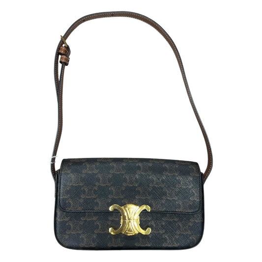 CELINE Triomphe Canvas Teen Triomphe Bag Shoulder Bag Dark Brown, Tan Gold Hardware | Authentic Pre-Owned Luxury