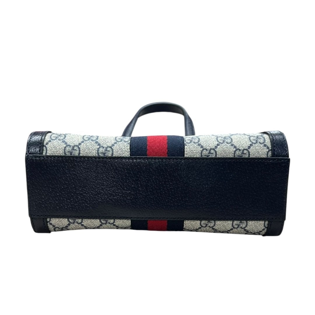 GUCCI GG Supreme Canvas Ophidia Small Top Handle Bag Handbag / Shoulder Bag Beige, Blue, Red Silver Hardware | Authentic Pre-Owned Luxury