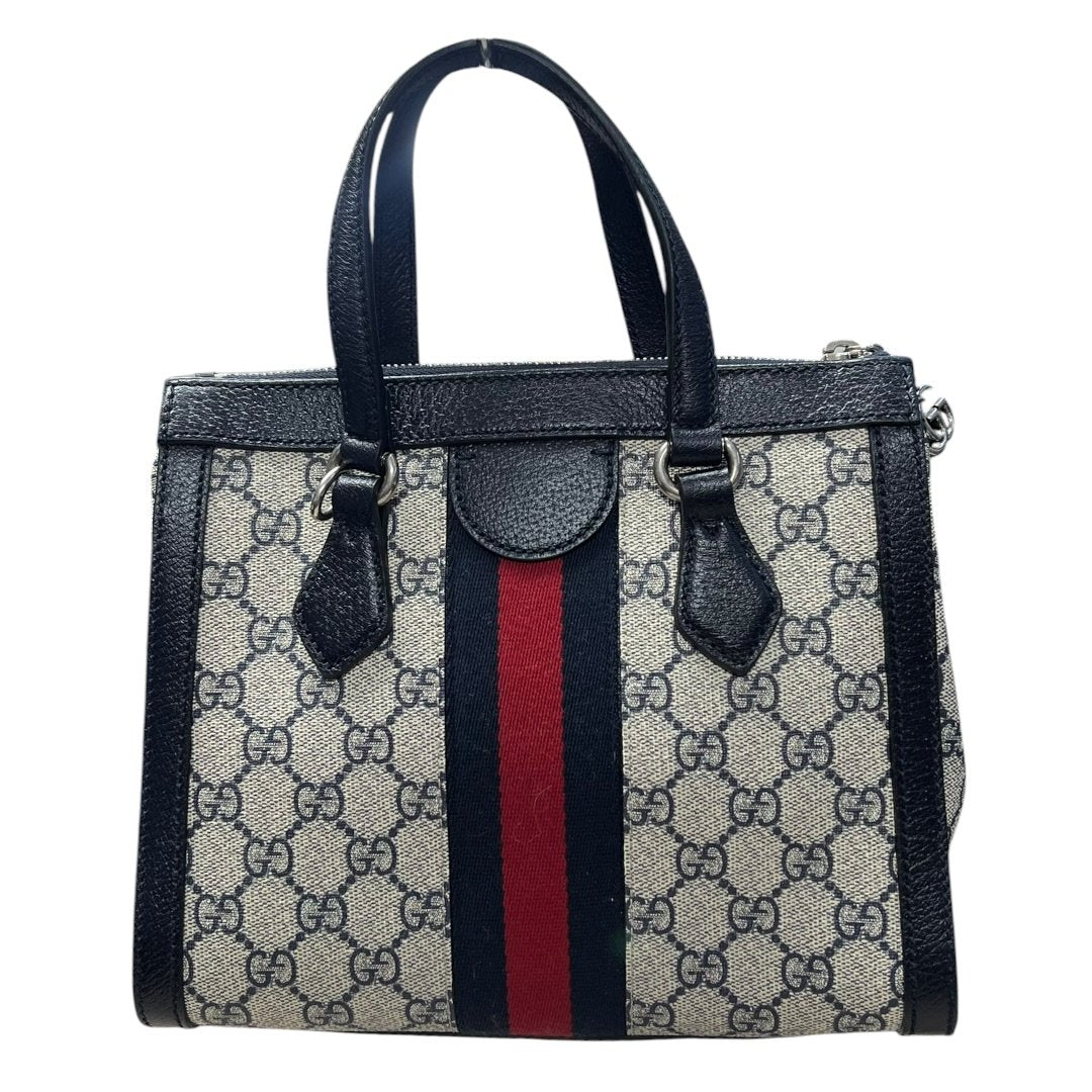 GUCCI GG Supreme Canvas Ophidia Small Top Handle Bag Handbag / Shoulder Bag Beige, Blue, Red Silver Hardware | Authentic Pre-Owned Luxury