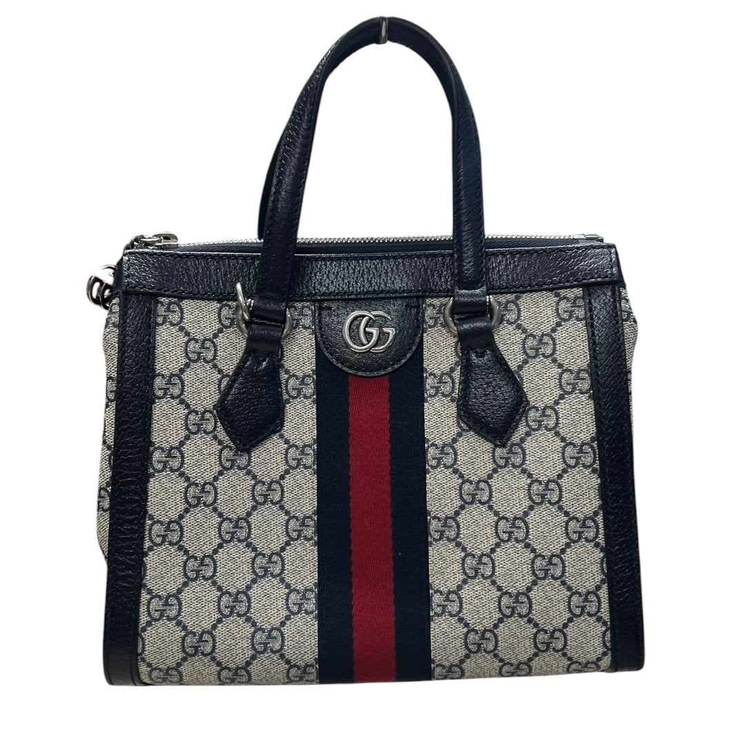GUCCI GG Supreme Canvas Ophidia Small Top Handle Bag Handbag / Shoulder Bag Beige, Blue, Red Silver Hardware | Authentic Pre-Owned Luxury