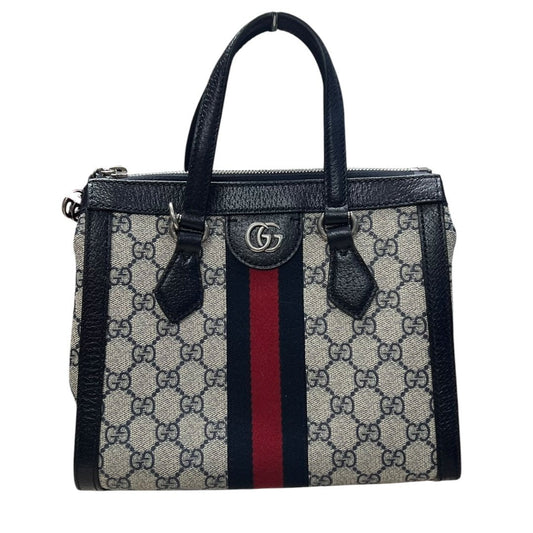 GUCCI GG Supreme Canvas Ophidia Small Top Handle Bag Handbag / Shoulder Bag Beige, Blue, Red Silver Hardware | Authentic Pre-Owned Luxury