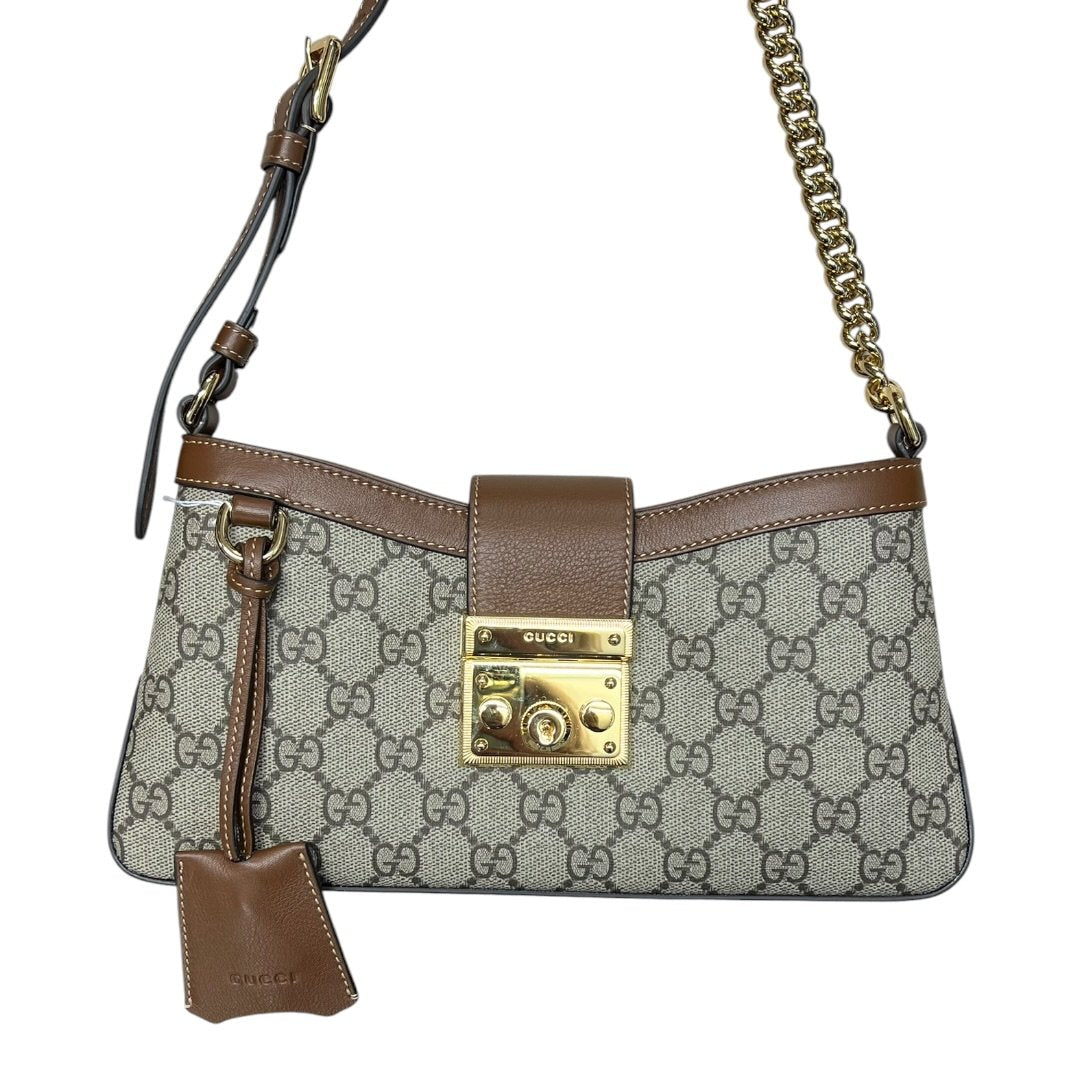 GUCCI GG Supreme Padlock Small Shoulder Bag Beige and Brown Gold Hardware | Authentic Pre-Owned Luxury