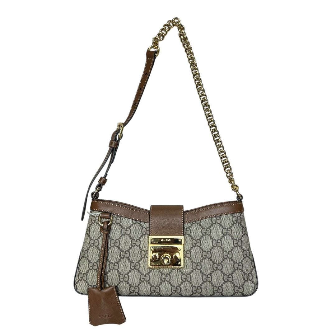 GUCCI GG Supreme Padlock Small Shoulder Bag Beige and Brown Gold Hardware | Authentic Pre-Owned Luxury