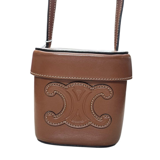 CELINE Calfskin Tambour Bag Crossbody Bag Brown Gold-tone Hardware | Authentic Pre-Owned Luxury