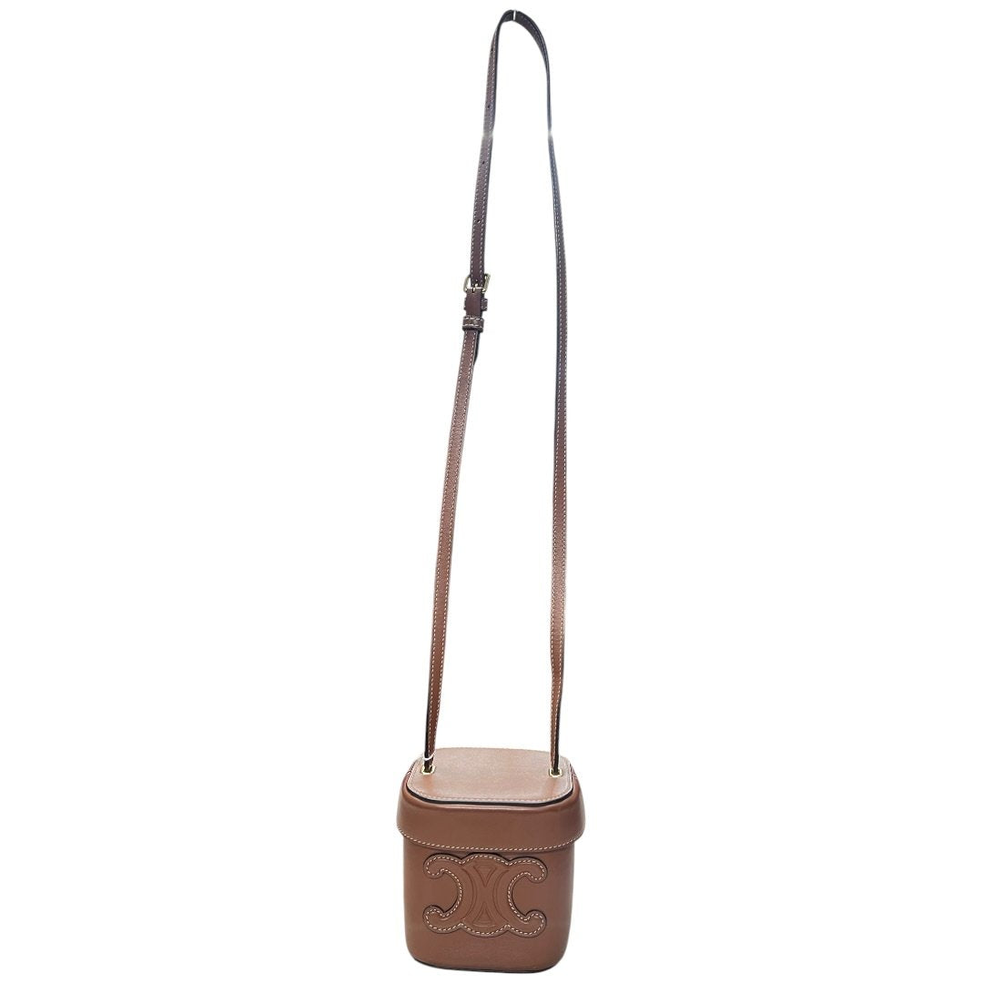 CELINE Calfskin Tambour Bag Crossbody Bag Brown Gold-tone Hardware | Authentic Pre-Owned Luxury