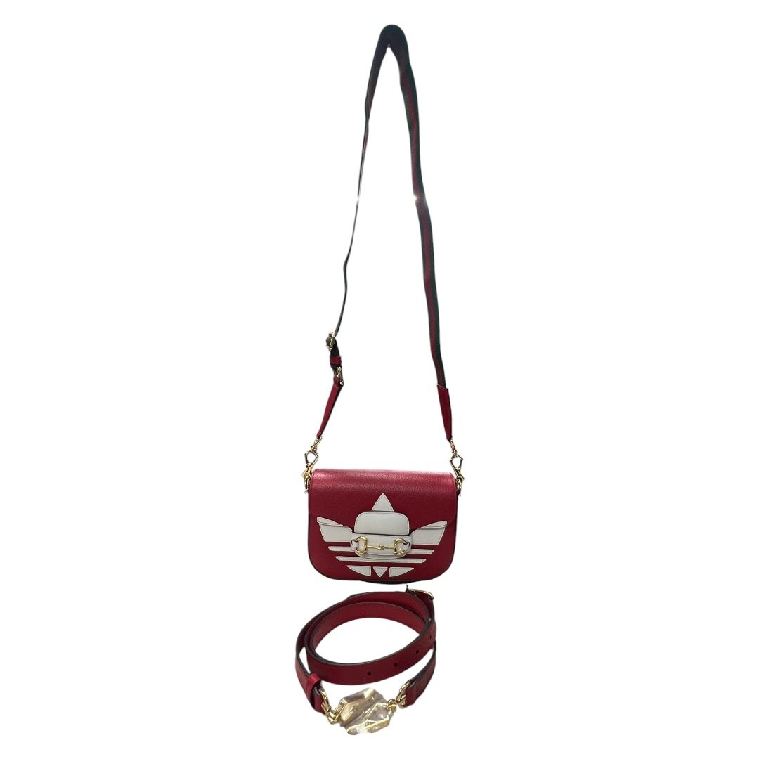 GUCCI Grained Leather Adidas x Gucci Horsebit 1955 Mini Bag Shoulder Bag Red Gold Hardware | Authentic Pre-Owned Luxury