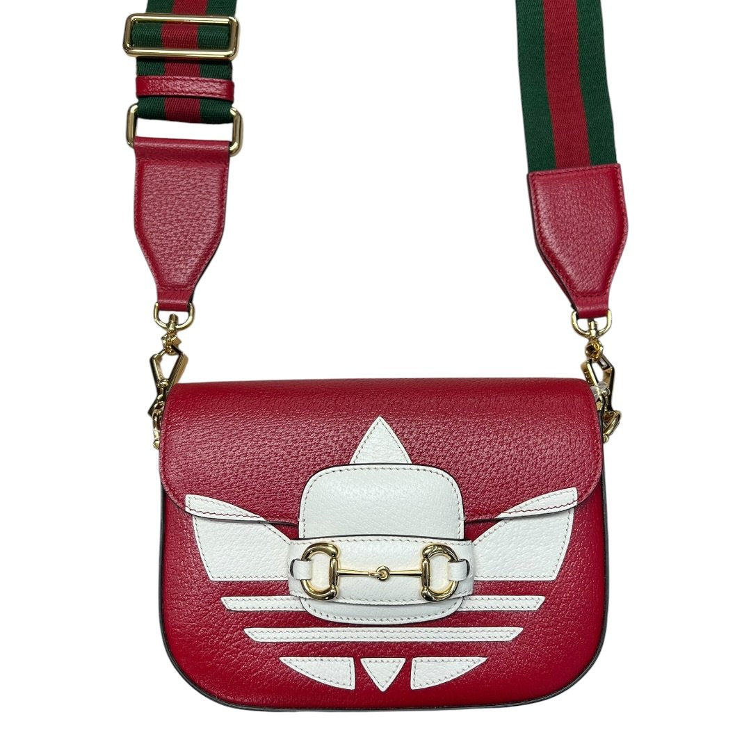 GUCCI Grained Leather Adidas x Gucci Horsebit 1955 Mini Bag Shoulder Bag Red Gold Hardware | Authentic Pre-Owned Luxury