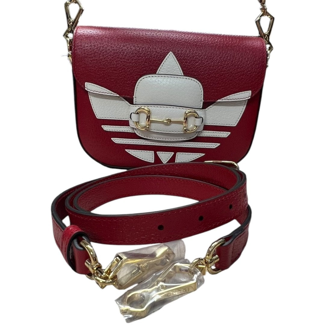 GUCCI Grained Leather Adidas x Gucci Horsebit 1955 Mini Bag Shoulder Bag Red Gold Hardware | Authentic Pre-Owned Luxury