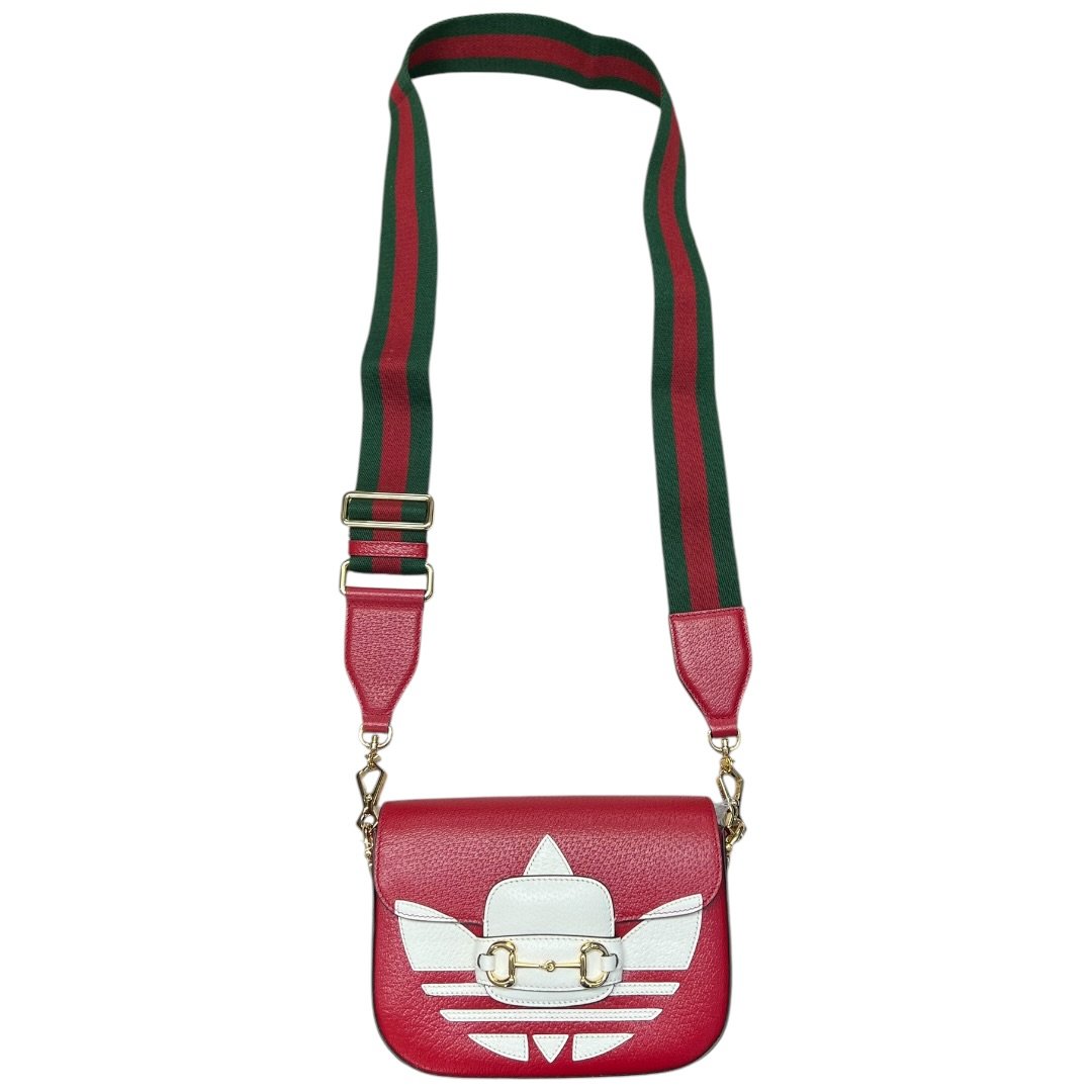 GUCCI Grained Leather Adidas x Gucci Horsebit 1955 Mini Bag Shoulder Bag Red Gold Hardware | Authentic Pre-Owned Luxury