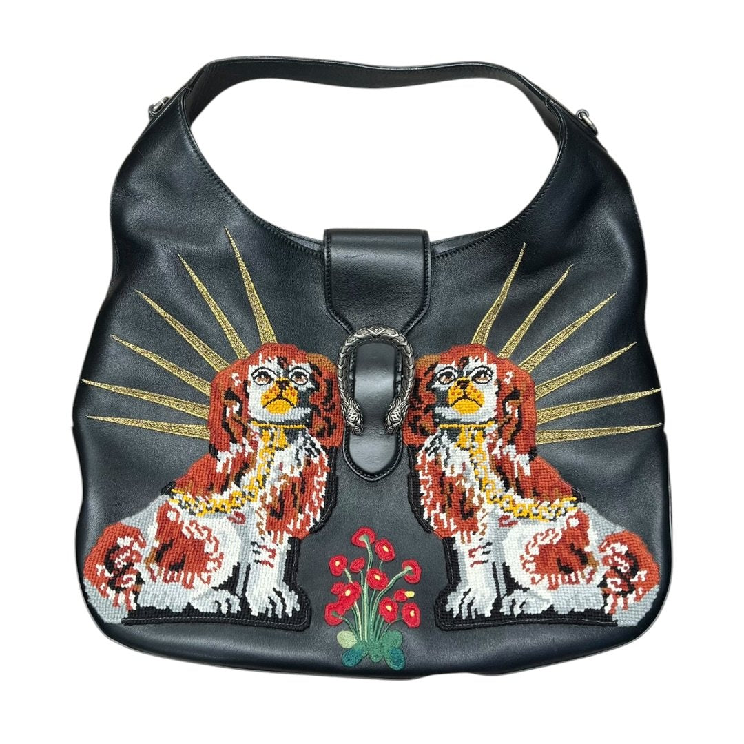 GUCCI Leather Dionysus Hobo Bag with King Charles Spaniel Embroidery Hobo Bag Black, Red, White, Gold, Green Silver Hardware | Authentic Pre-Owned Luxury