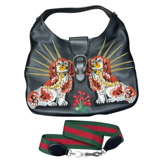 GUCCI Leather Dionysus Hobo Bag with King Charles Spaniel Embroidery Hobo Bag Black, Red, White, Gold, Green Silver Hardware | Authentic Pre-Owned Luxury