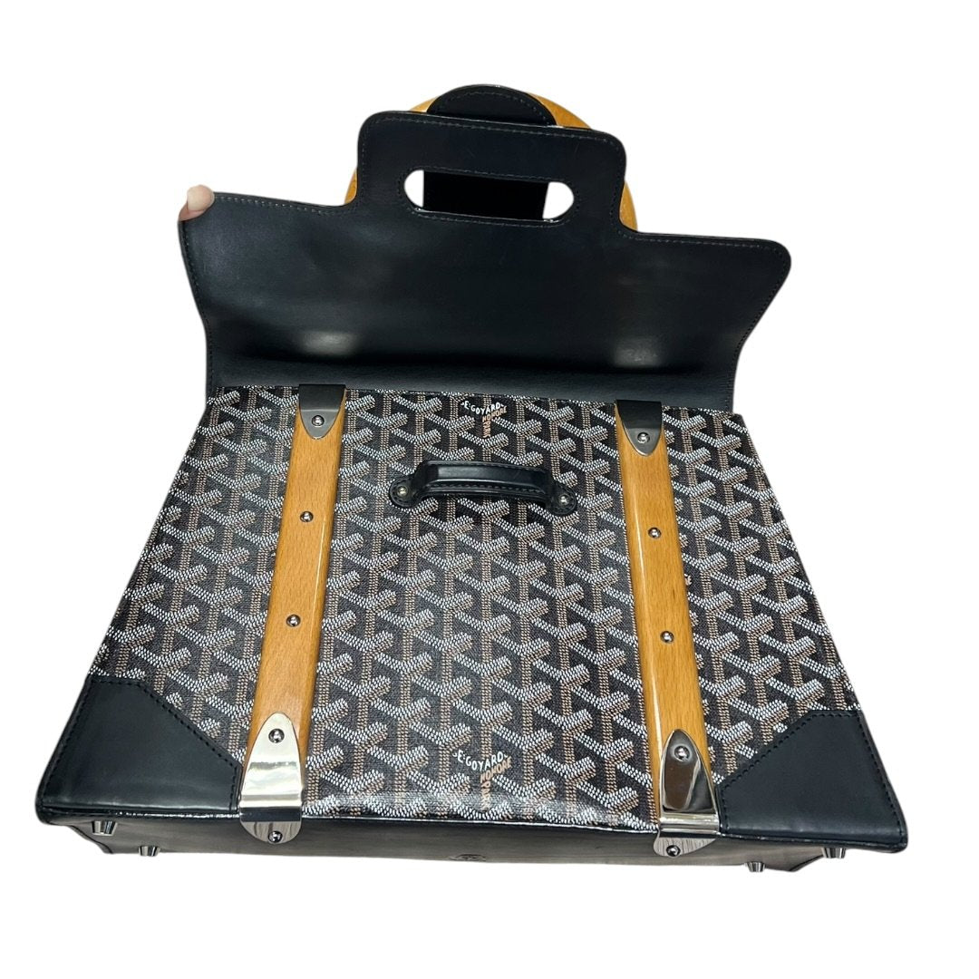 GOYARD Goyardine Canvas Trunk Handbag Black / Tan / Yellow Silver Hardware | Authentic Pre-Owned Luxury