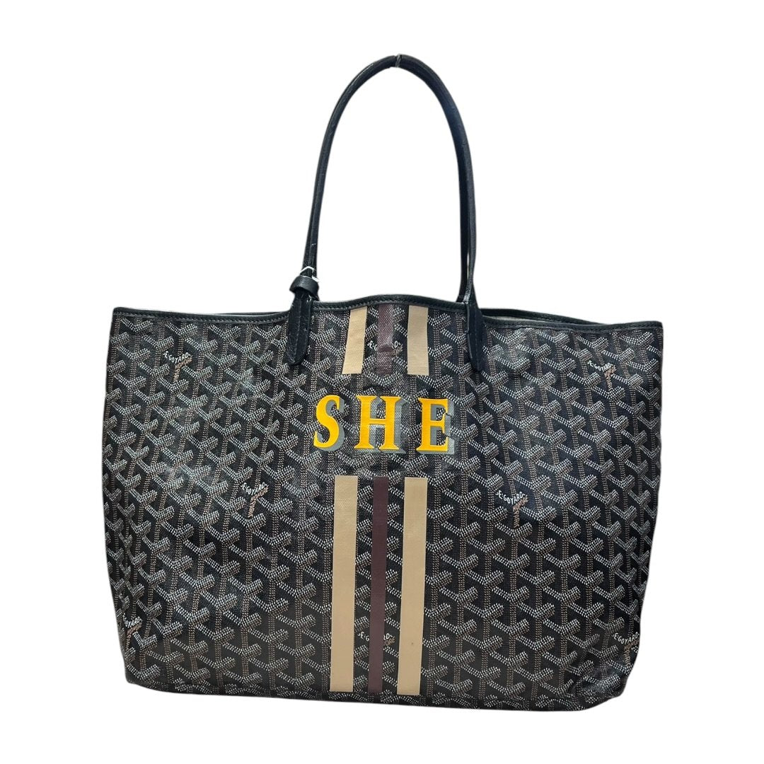 GOYARD Goyardine Canvas Saint Louis GM Tote Bag Black (Multi-color Monogram, Personalized) Silver Hardware | Authentic Pre-Owned Luxury