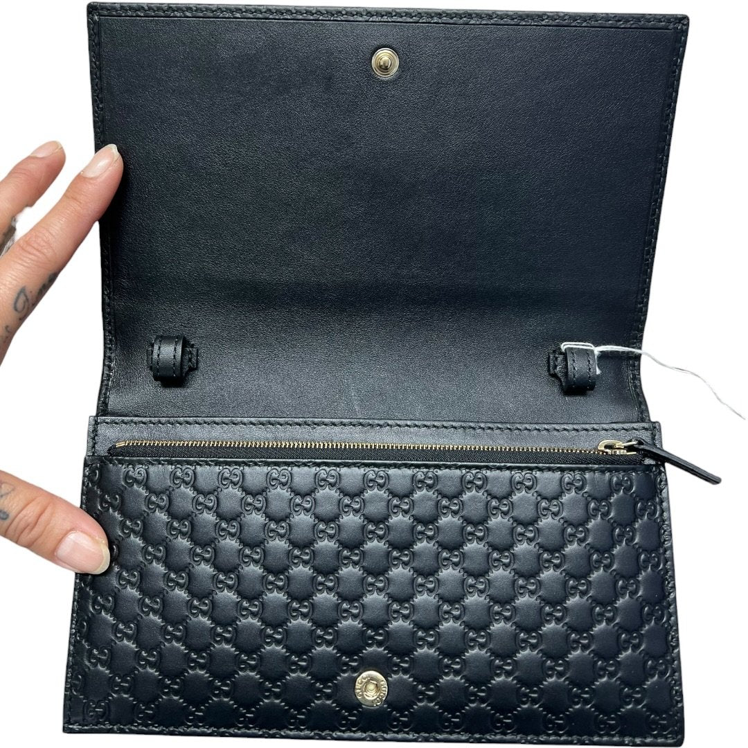 GUCCI Microguccissima Continental Wallet on Chain Wallet / Wallet-on-Chain Black Gold Hardware | Authentic Pre-Owned Luxury
