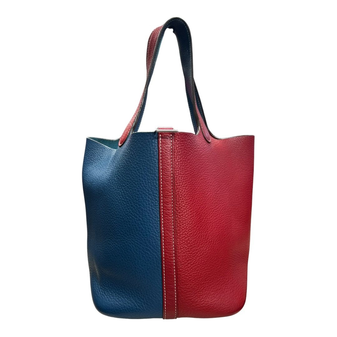 HERMES Clemence Picotin Lock Handbag Red and Blue Silver Hardware | Authentic Pre-Owned Luxury