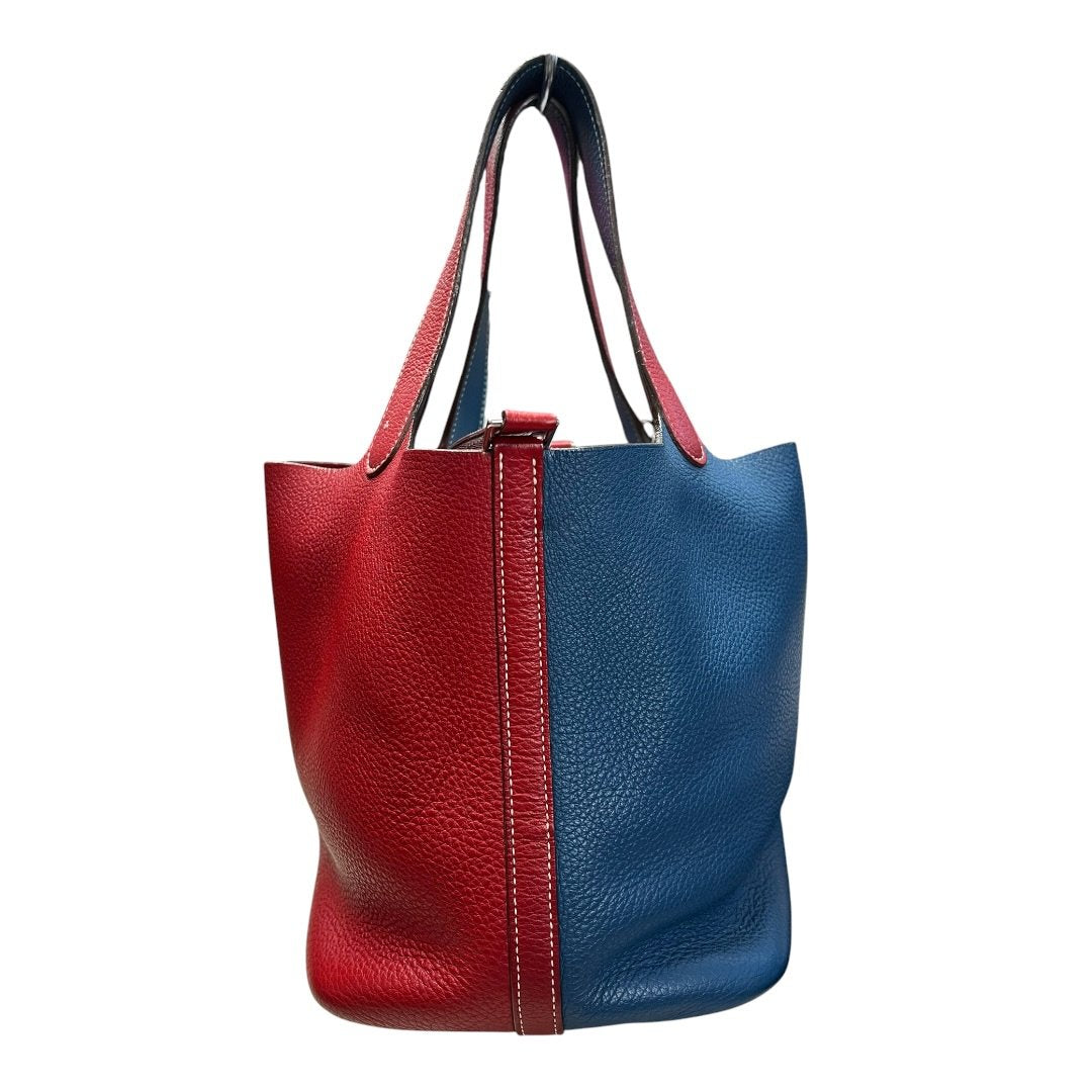 HERMES Clemence Picotin Lock Handbag Red and Blue Silver Hardware | Authentic Pre-Owned Luxury