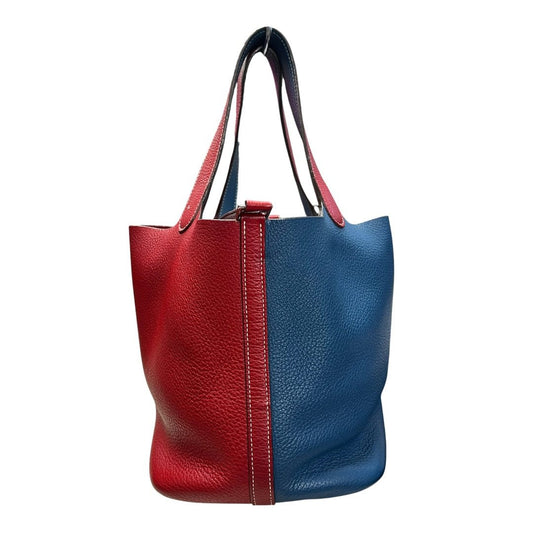 HERMES Clemence Picotin Lock Handbag Red and Blue Silver Hardware | Authentic Pre-Owned Luxury