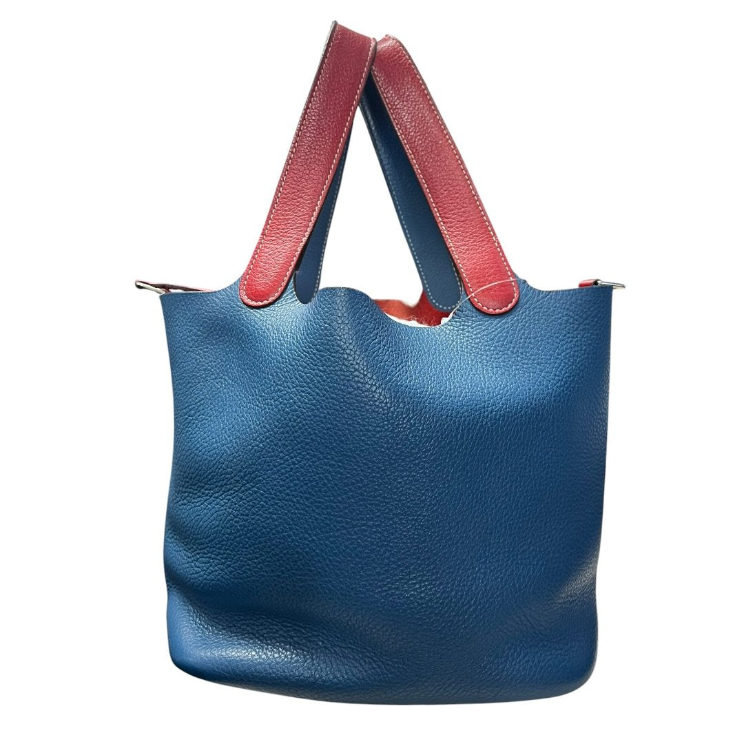HERMES Clemence Picotin Lock Handbag Red and Blue Silver Hardware | Authentic Pre-Owned Luxury