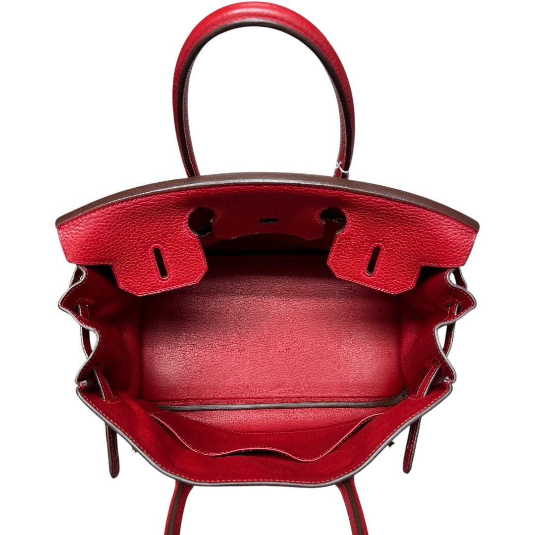 HERMES Clemence Birkin Handbag Red Silver Hardware | Authentic Pre-Owned Luxury