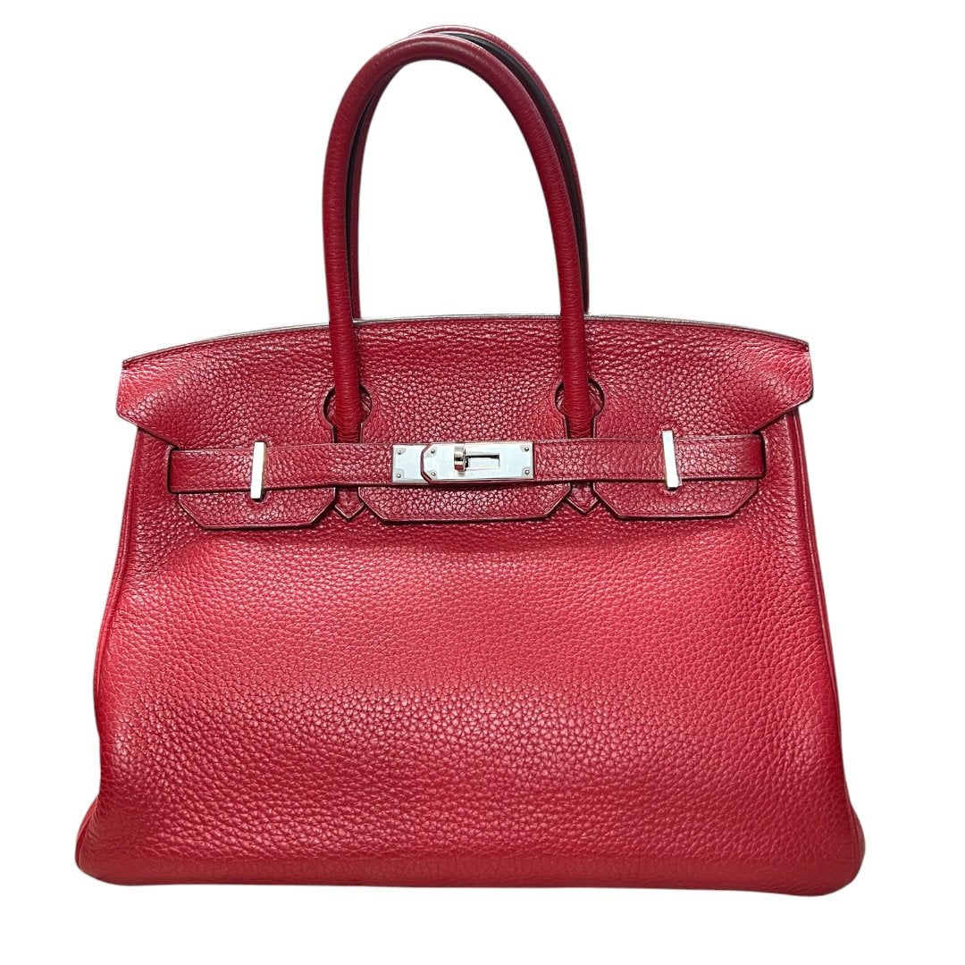 HERMES Clemence Birkin Handbag Red Silver Hardware | Authentic Pre-Owned Luxury
