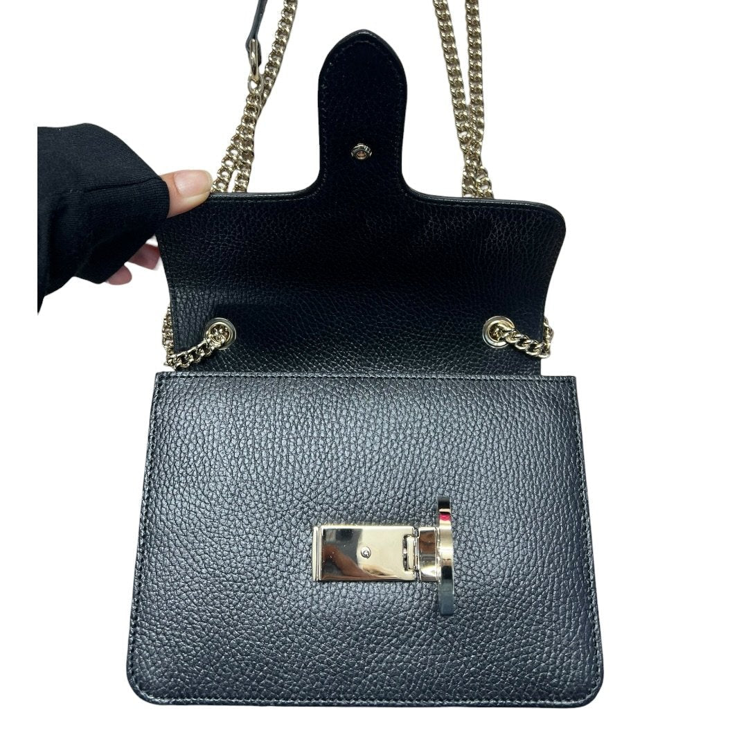 GUCCI Grained Leather Interlocking G Shoulder Bag Black Silver Hardware | Authentic Pre-Owned Luxury