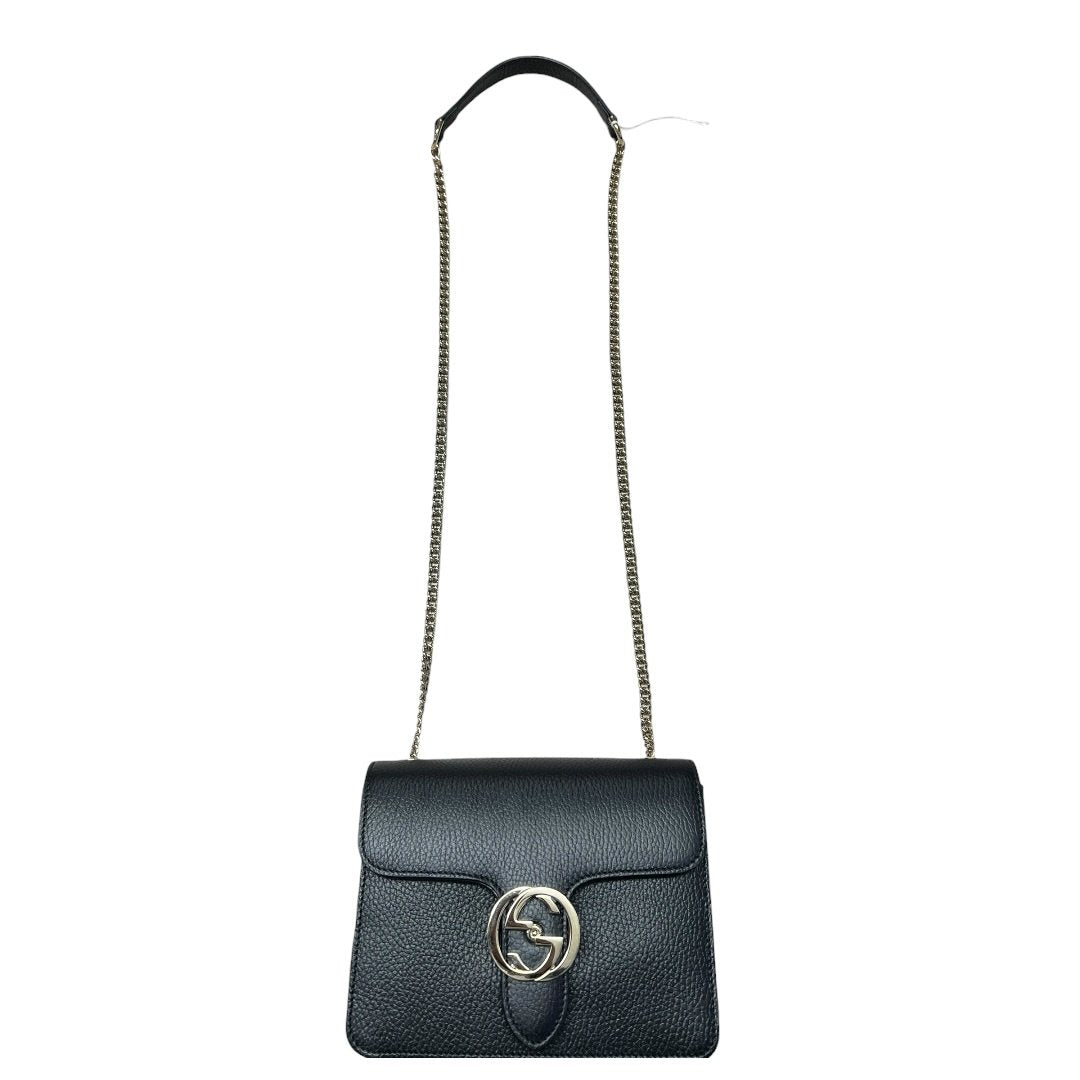 GUCCI Grained Leather Interlocking G Shoulder Bag Black Silver Hardware | Authentic Pre-Owned Luxury