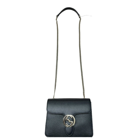 GUCCI Grained Leather Interlocking G Shoulder Bag Black Silver Hardware | Authentic Pre-Owned Luxury