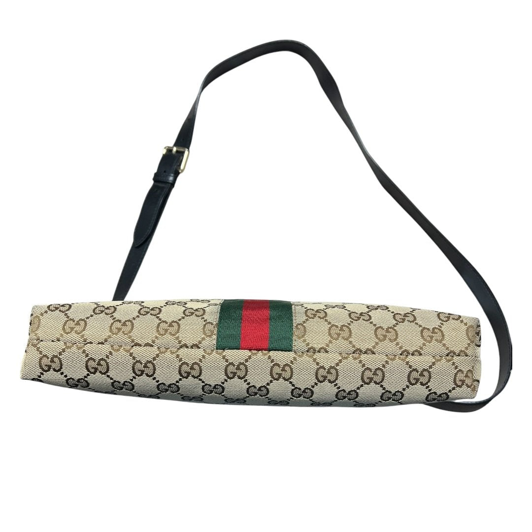 GUCCI GG Monogram Canvas GG Canvas Web Stripe Shoulder Bag Beige, Brown, Red, Green, Black Silver-tone Hardware | Authentic Pre-Owned Luxury