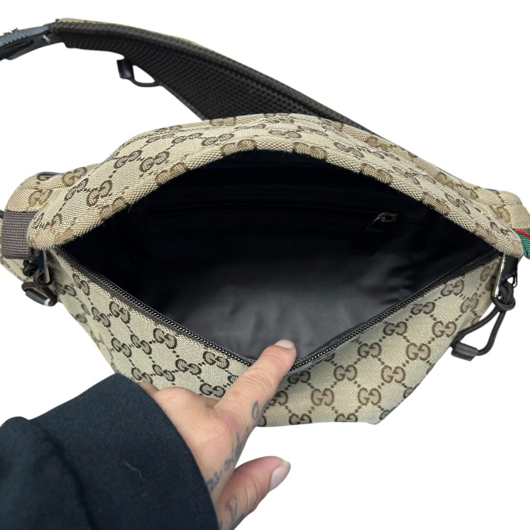 GUCCI GG Canvas Belt Bag Beige and Dark Brown Silver Hardware | Authentic Pre-Owned Luxury