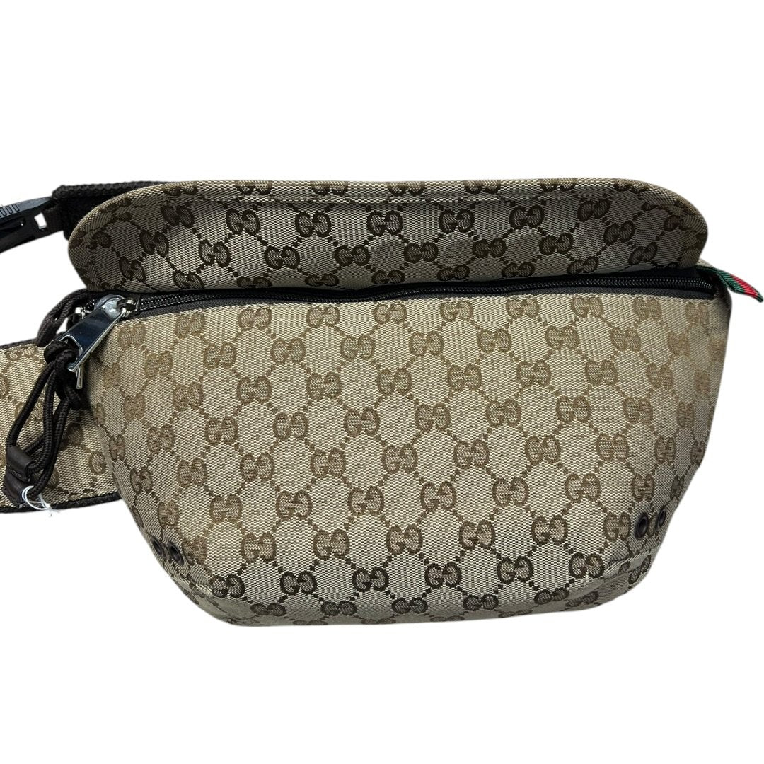 GUCCI GG Canvas Belt Bag Beige and Dark Brown Silver Hardware | Authentic Pre-Owned Luxury