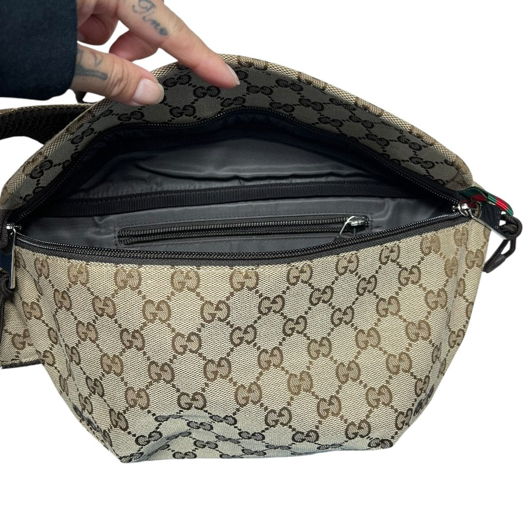 GUCCI GG Canvas Belt Bag Beige and Dark Brown Silver Hardware | Authentic Pre-Owned Luxury