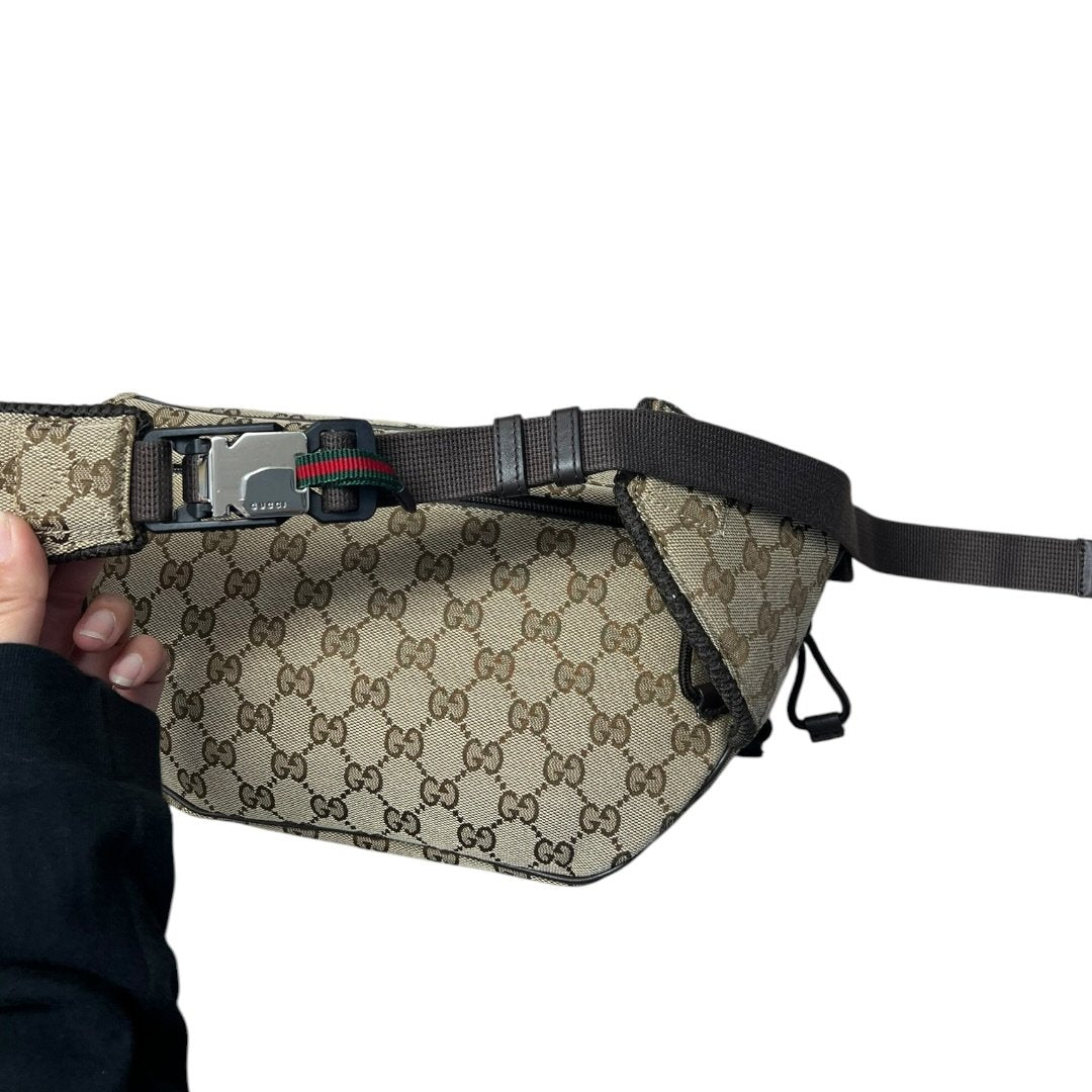 GUCCI GG Canvas Belt Bag Beige and Dark Brown Silver Hardware | Authentic Pre-Owned Luxury