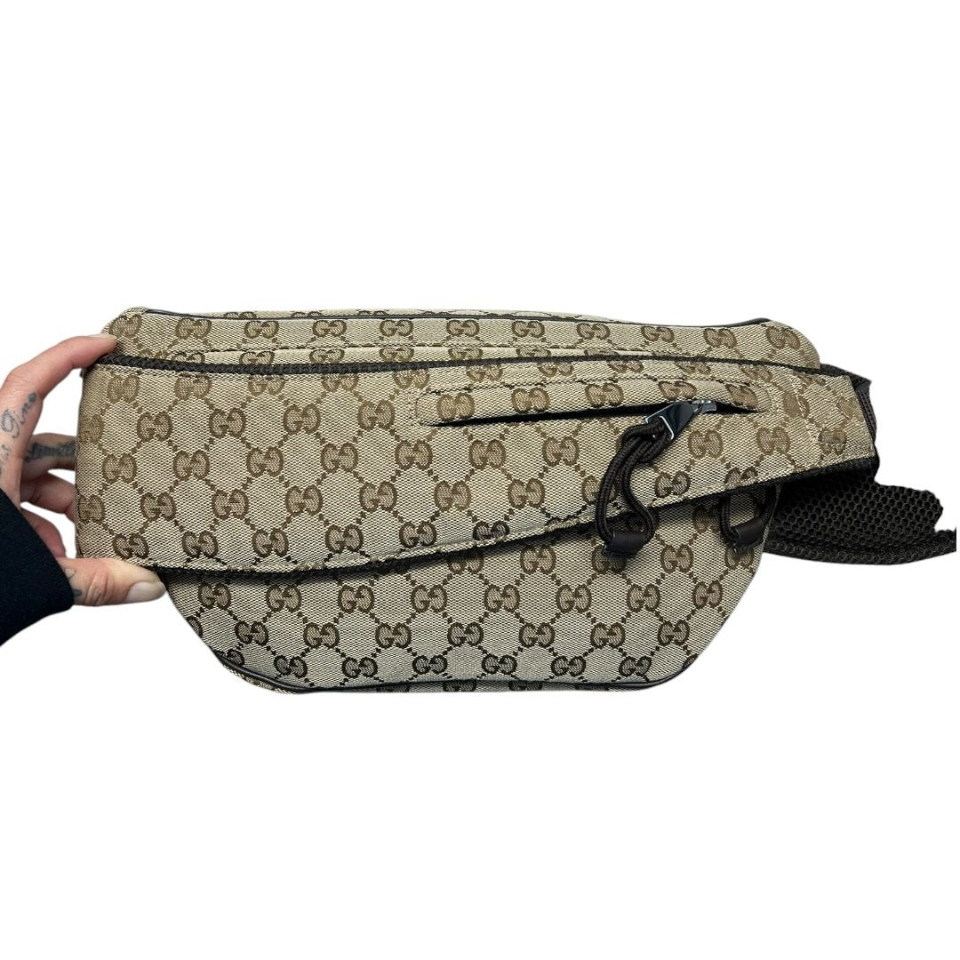 GUCCI GG Canvas Belt Bag Beige and Dark Brown Silver Hardware | Authentic Pre-Owned Luxury