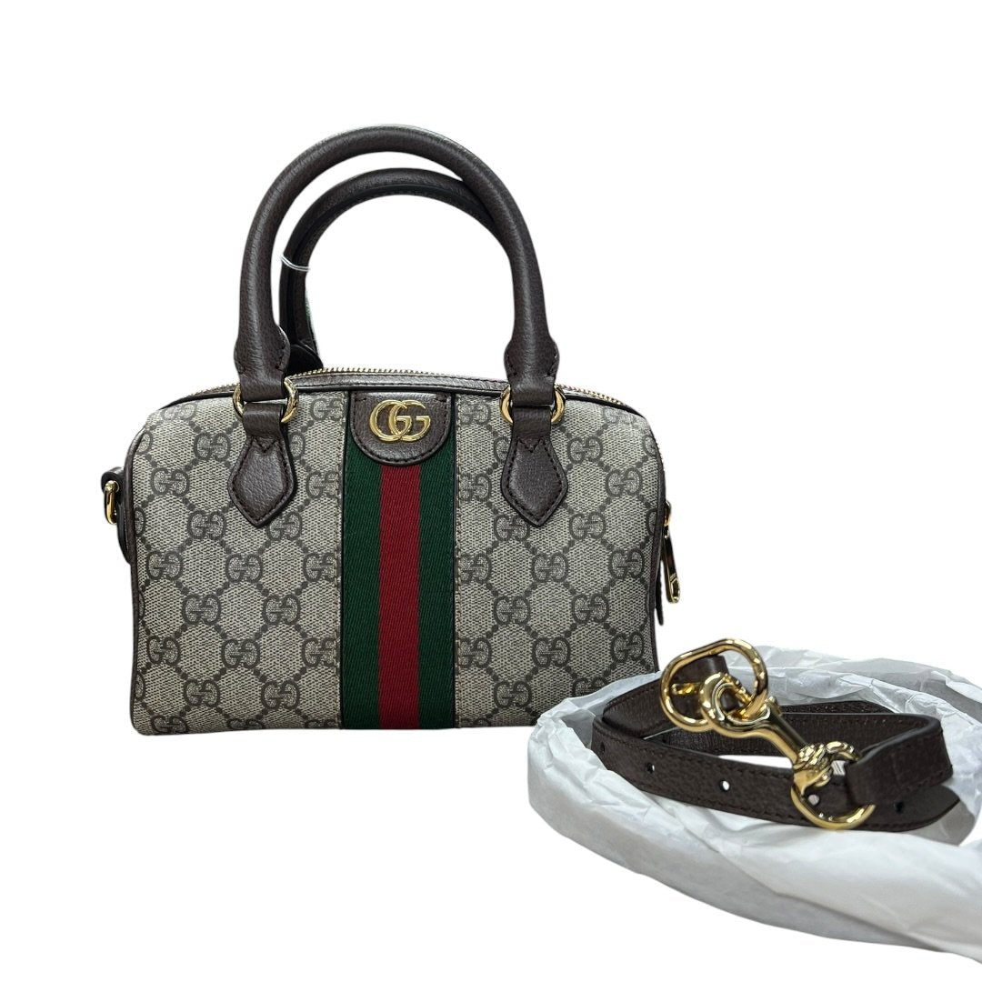 GUCCI GG Supreme Canvas Ophidia Mini Top Handle Bag Handbag Beige, Ebony, Dark Brown, Green, Red Gold Hardware | Authentic Pre-Owned Luxury
