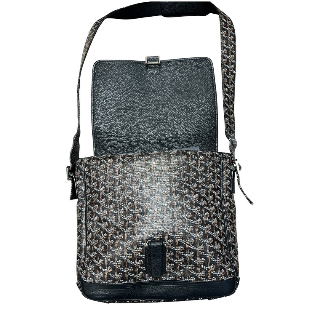 GOYARD Goyardine Ambassade Messenger Bag Black and Tan Silver Hardware | Authentic Pre-Owned Luxury