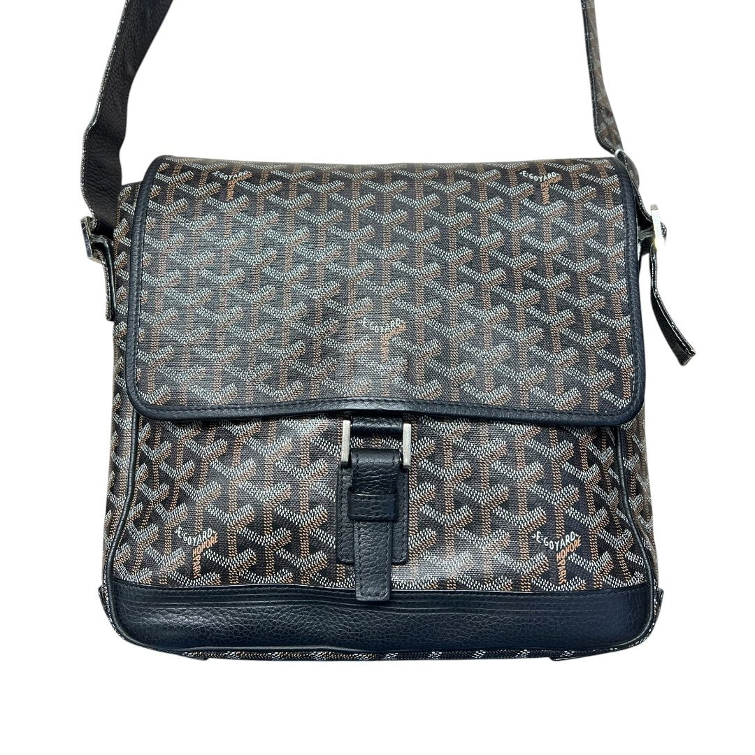 GOYARD Goyardine Ambassade Messenger Bag Black and Tan Silver Hardware | Authentic Pre-Owned Luxury