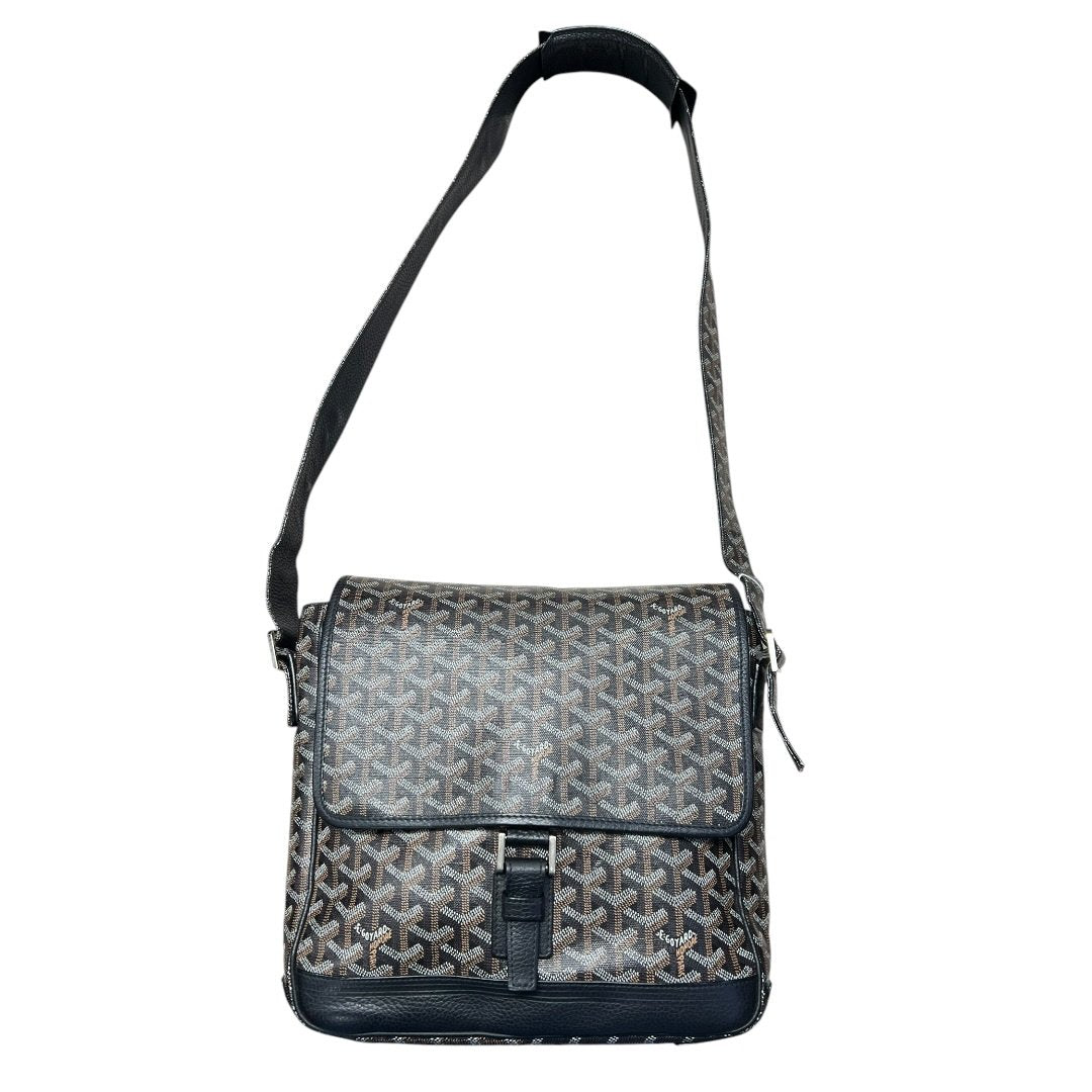 GOYARD Goyardine Ambassade Messenger Bag Black and Tan Silver Hardware | Authentic Pre-Owned Luxury