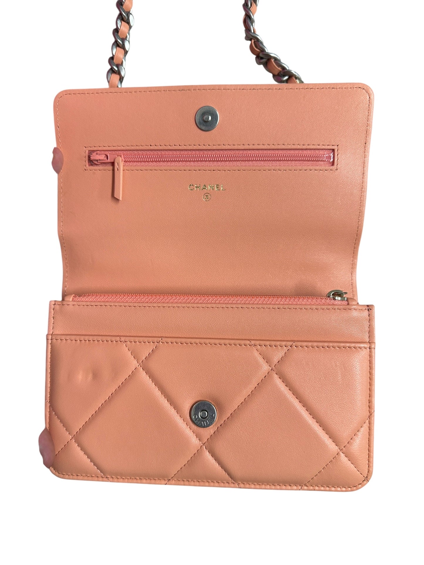 CHANEL Lambskin Chanel 19 Flap Bag with Top Handle Shoulder Bag Coral Mixed Hardware | Authentic Pre-Owned Luxury