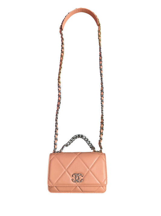 CHANEL Lambskin Chanel 19 Flap Bag with Top Handle Shoulder Bag Coral Mixed Hardware | Authentic Pre-Owned Luxury