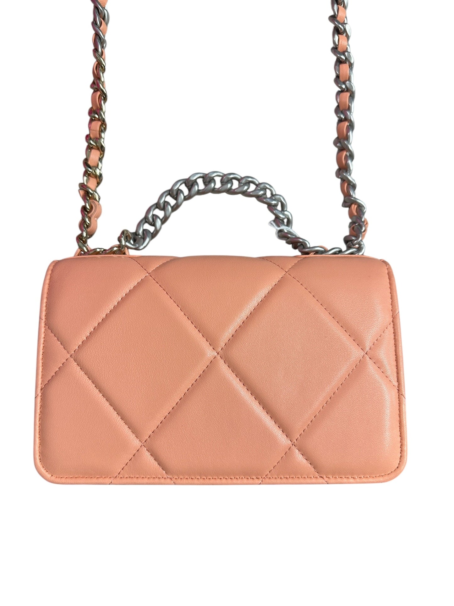 CHANEL Lambskin Chanel 19 Flap Bag with Top Handle Shoulder Bag Coral Mixed Hardware | Authentic Pre-Owned Luxury