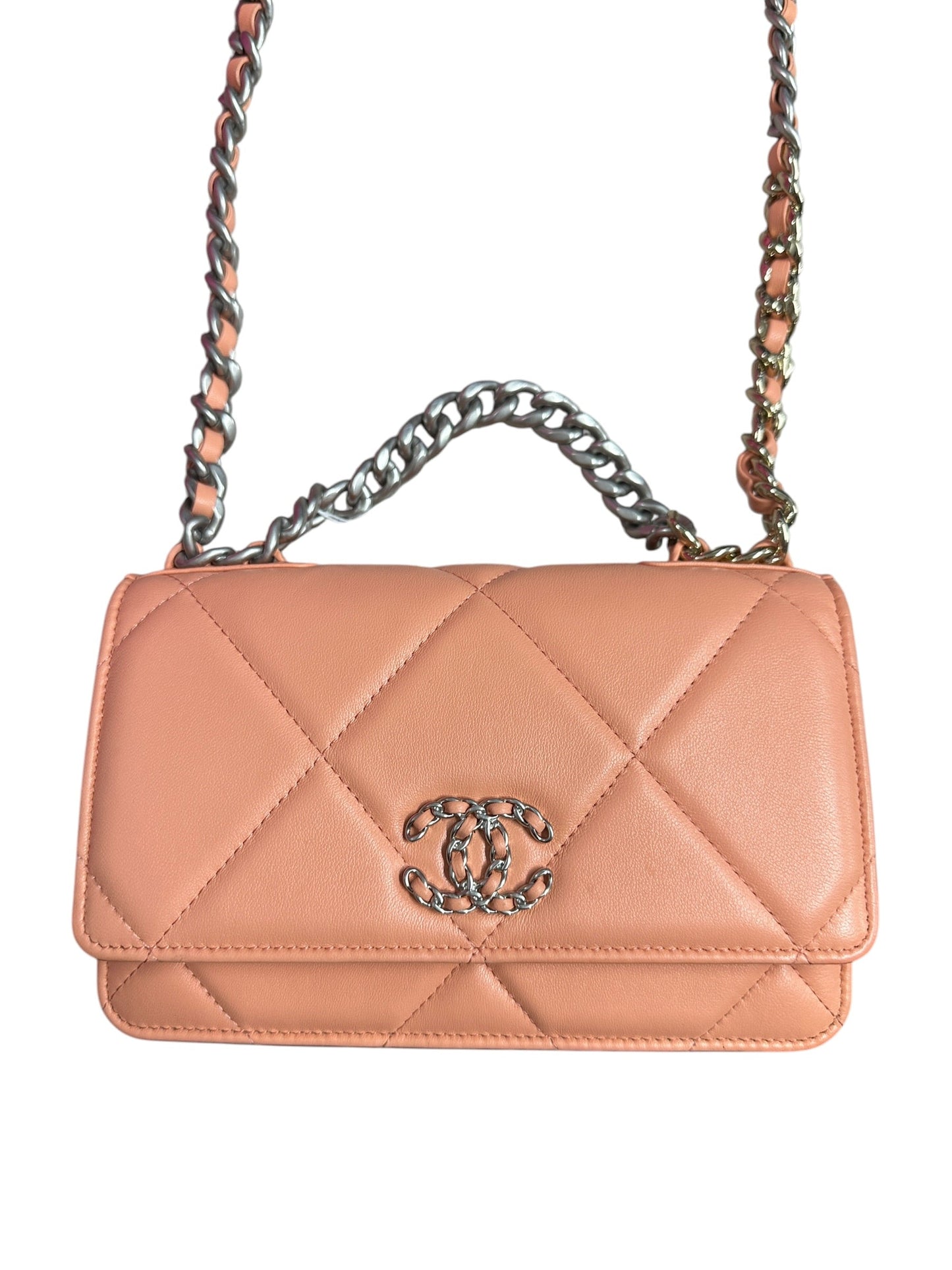 CHANEL Lambskin Chanel 19 Flap Bag with Top Handle Shoulder Bag Coral Mixed Hardware | Authentic Pre-Owned Luxury