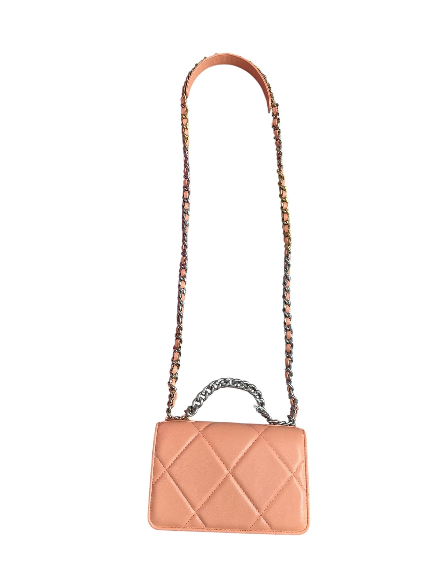 CHANEL Lambskin Chanel 19 Flap Bag with Top Handle Shoulder Bag Coral Mixed Hardware | Authentic Pre-Owned Luxury