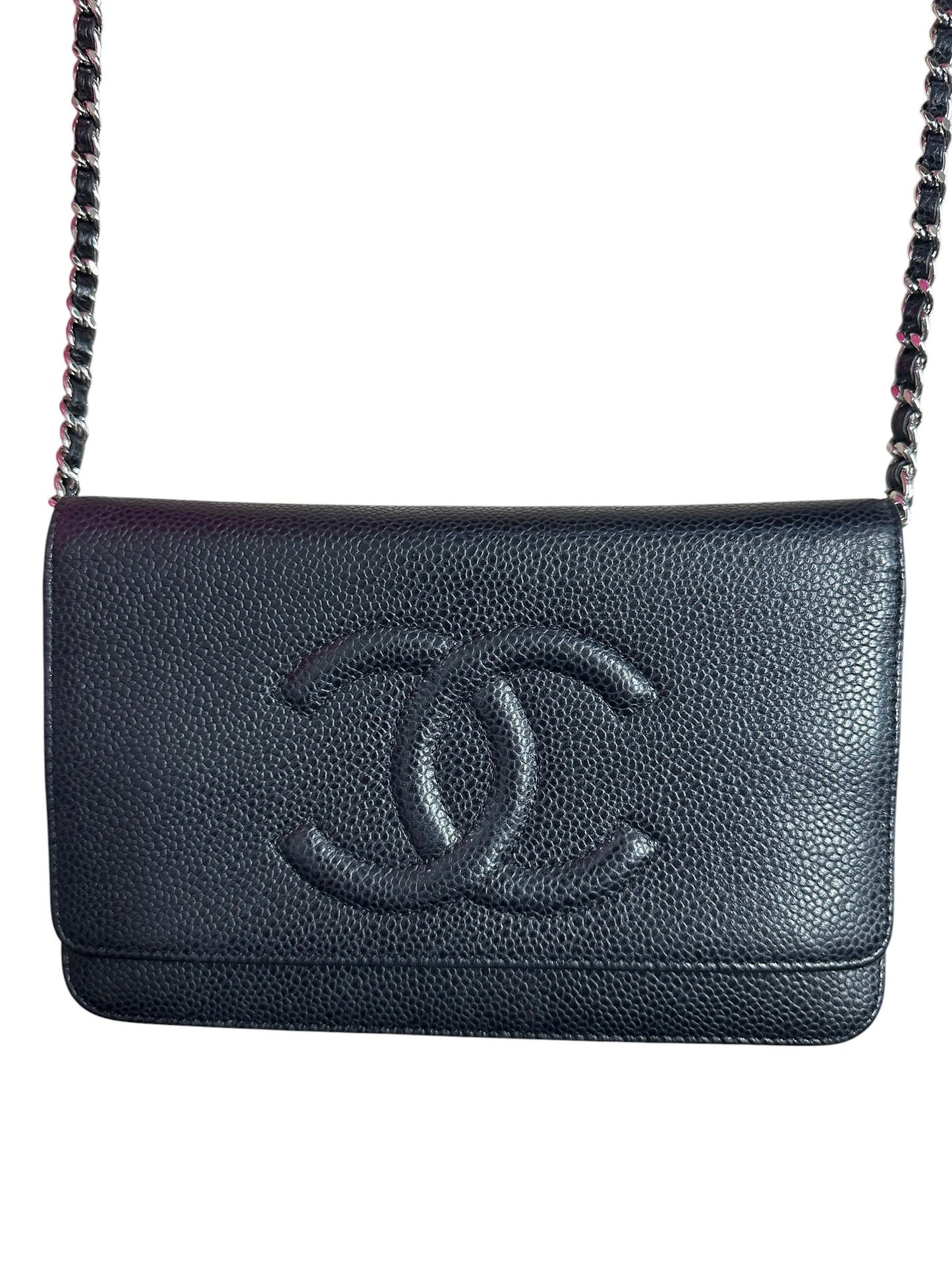 CHANEL Caviar Timeless CC Wallet on Chain WOC Crossbody Bag Black Silver Hardware | Authentic Pre-Owned Luxury