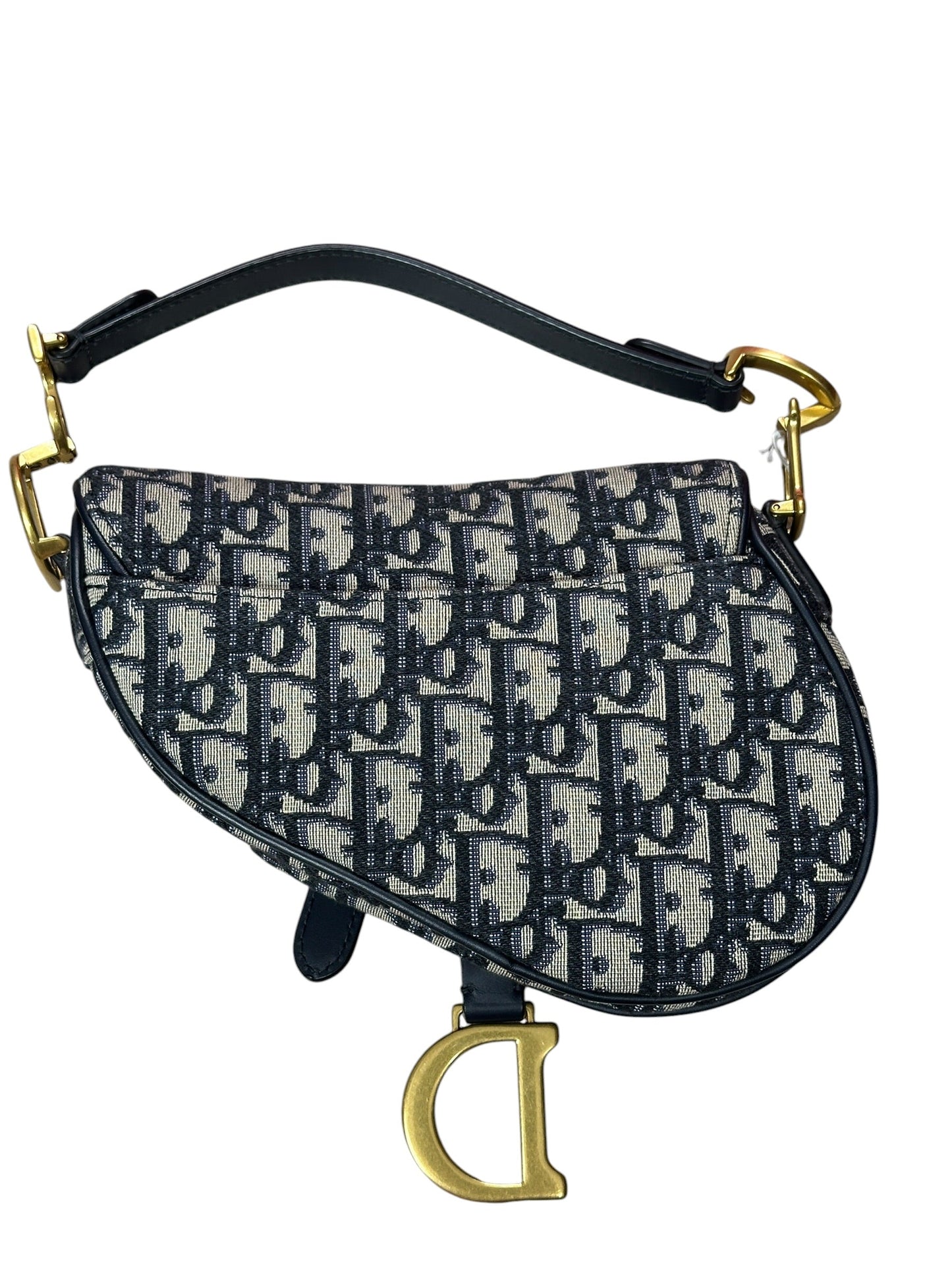 Christian Dior Oblique Jacquard Saddle Bag Medium Navy Gold Hardware | Authentic Pre-Owned Luxury