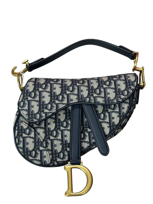 Christian Dior Oblique Jacquard Saddle Bag Medium Navy Gold Hardware | Authentic Pre-Owned Luxury