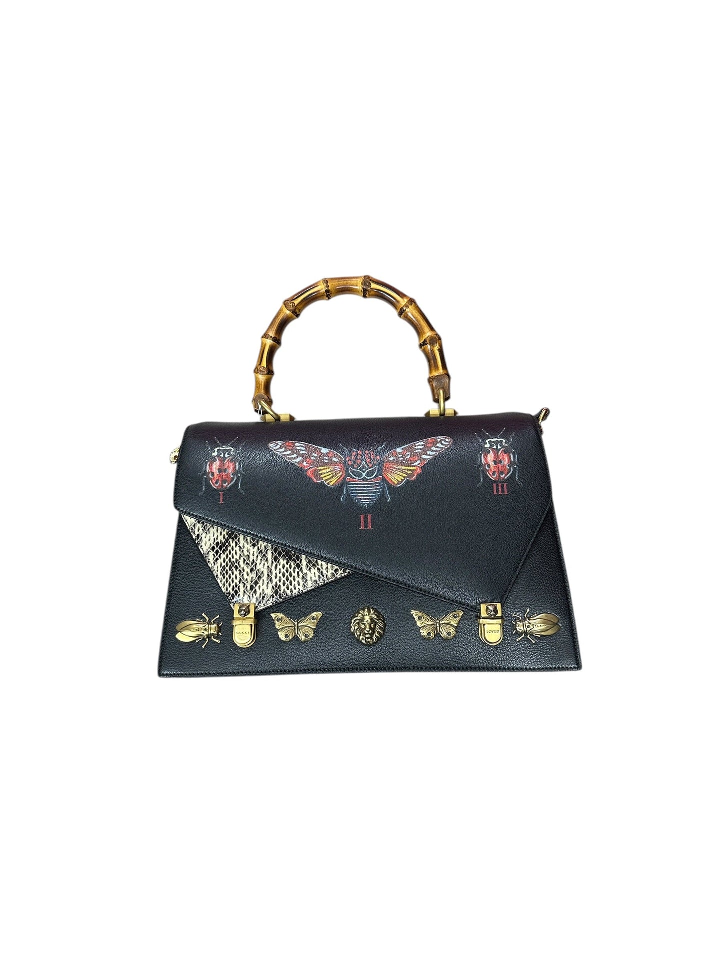 Gucci Calfskin Bamboo Top Handle Animalier Print Bag Black Gold Hardware | Authentic Pre-Owned Luxury