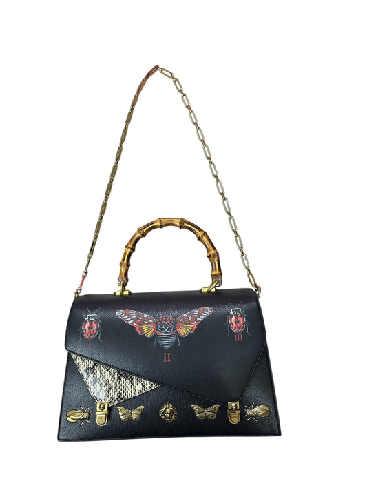 Gucci Calfskin Bamboo Top Handle Animalier Print Bag Black Gold Hardware | Authentic Pre-Owned Luxury