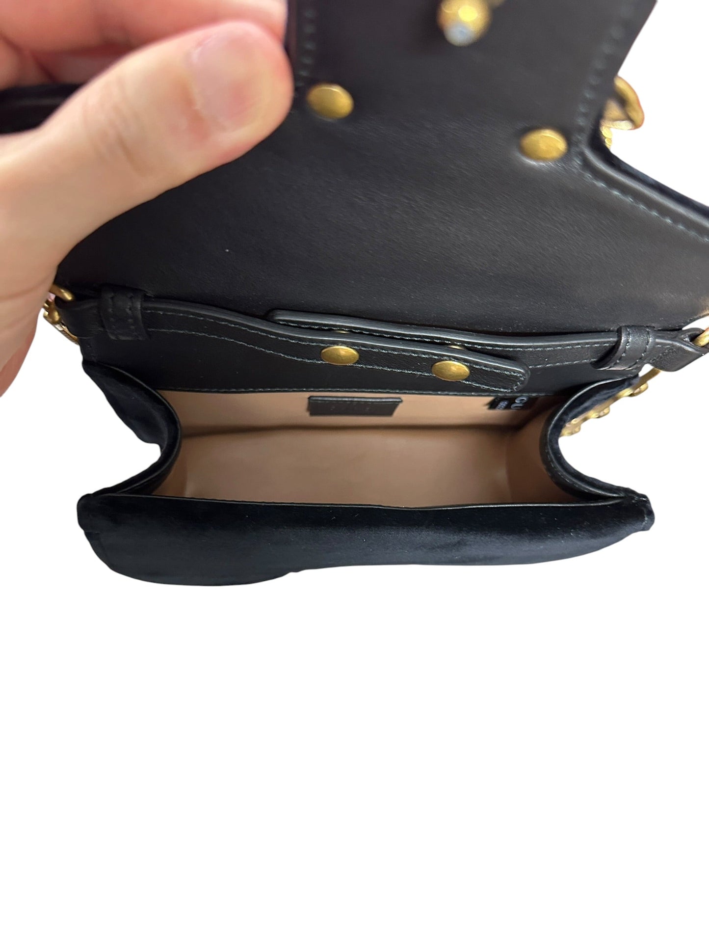 GUCCI Broadway Velvet Bee Crystal Mini Shoulder Bag Black Gold Hardware